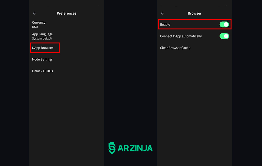 فعالسازی مرورگر Dapp تراست ولت