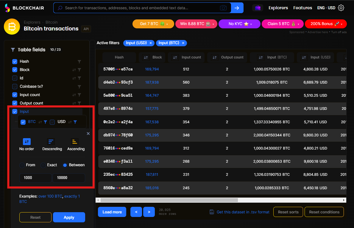 دریابی نهنگ های بیت کوین با سایت BlockChair