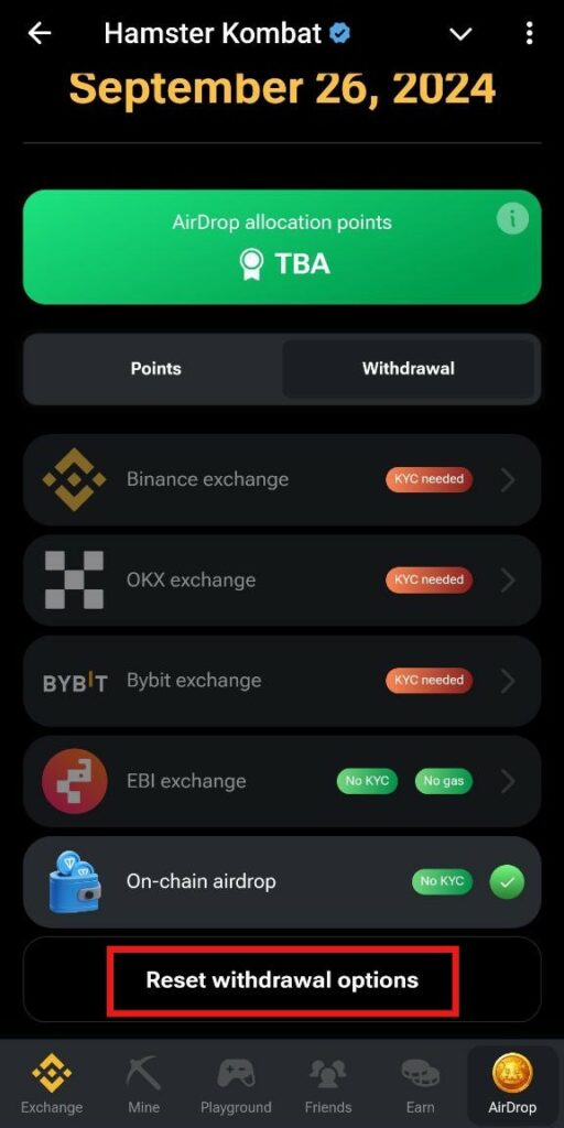 تغییر کیف پول در بازی همستر