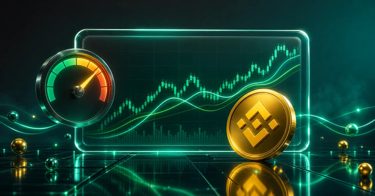 نمودار تکنیکال بایننس کوین با RSI، MACD و باندهای بولینگر