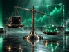 ترازوی تیتانیومی که از یک مکعب بزرگ به سمت کریستال‌های کوچک متمایل می‌شود؛ نمادی از شروع فصل آلت کوین