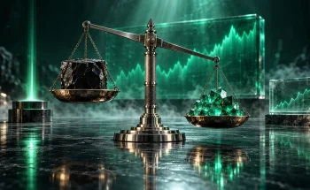 ترازوی تیتانیومی که از یک مکعب بزرگ به سمت کریستال‌های کوچک متمایل می‌شود؛ نمادی از شروع فصل آلت کوین