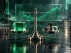 سبد ارز دیجیتال متعادل به شکل ترازوی تیتانیومی با یک مکعب بزرگ هسته و سه مکعب کوچک اقمار