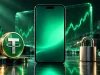 اپلیکیشن ارز دیجیتال روی گوشی هوشمند کنار سکه تتر و قفل امنیتی