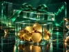 تصویر مفهومی ایردراپ چیست؛ جعبهٔ هدیهٔ شیشه‌ای با سکه‌های بی‌نماد و ساعت شنی